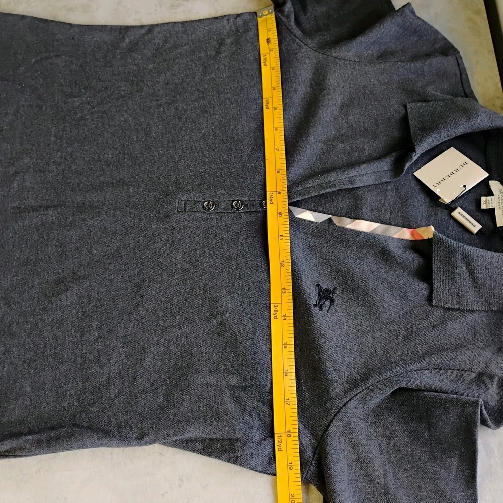Burberry London Polo Shirt Womens XL Gray Check Trim 3/4 Sleeves Preppy Classic - Picture 10 of 10